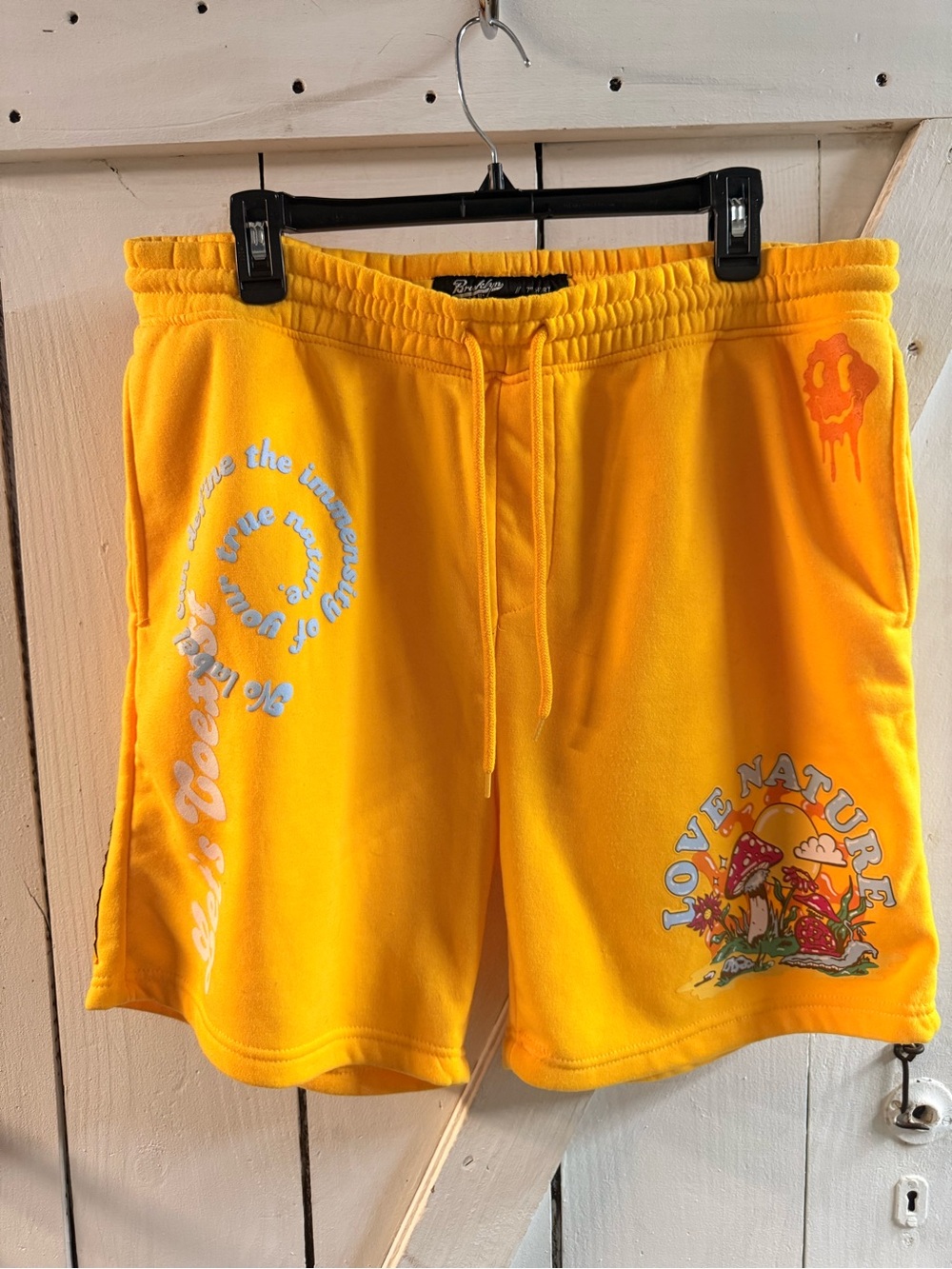 Brooklyn Cloth Bright Yellow 'Love Nature' Graphic Men's Athletic Shorts
